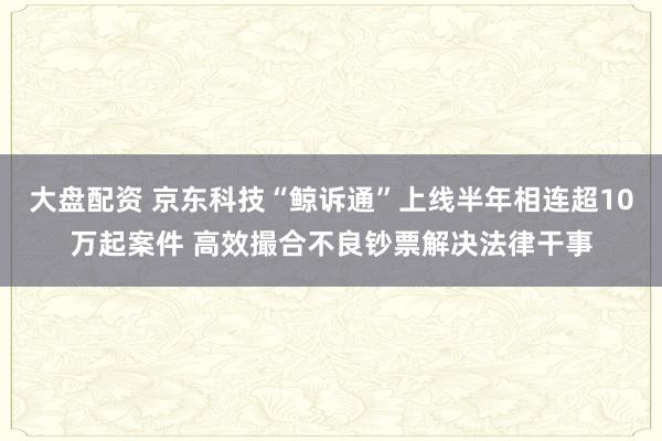 大盘配资 京东科技“鲸诉通”上线半年相连超10万起案件 高效撮合不良钞票解决法律干事